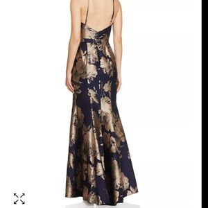 Avery G Floral Brocade Gown Navy Blue and Gold S10